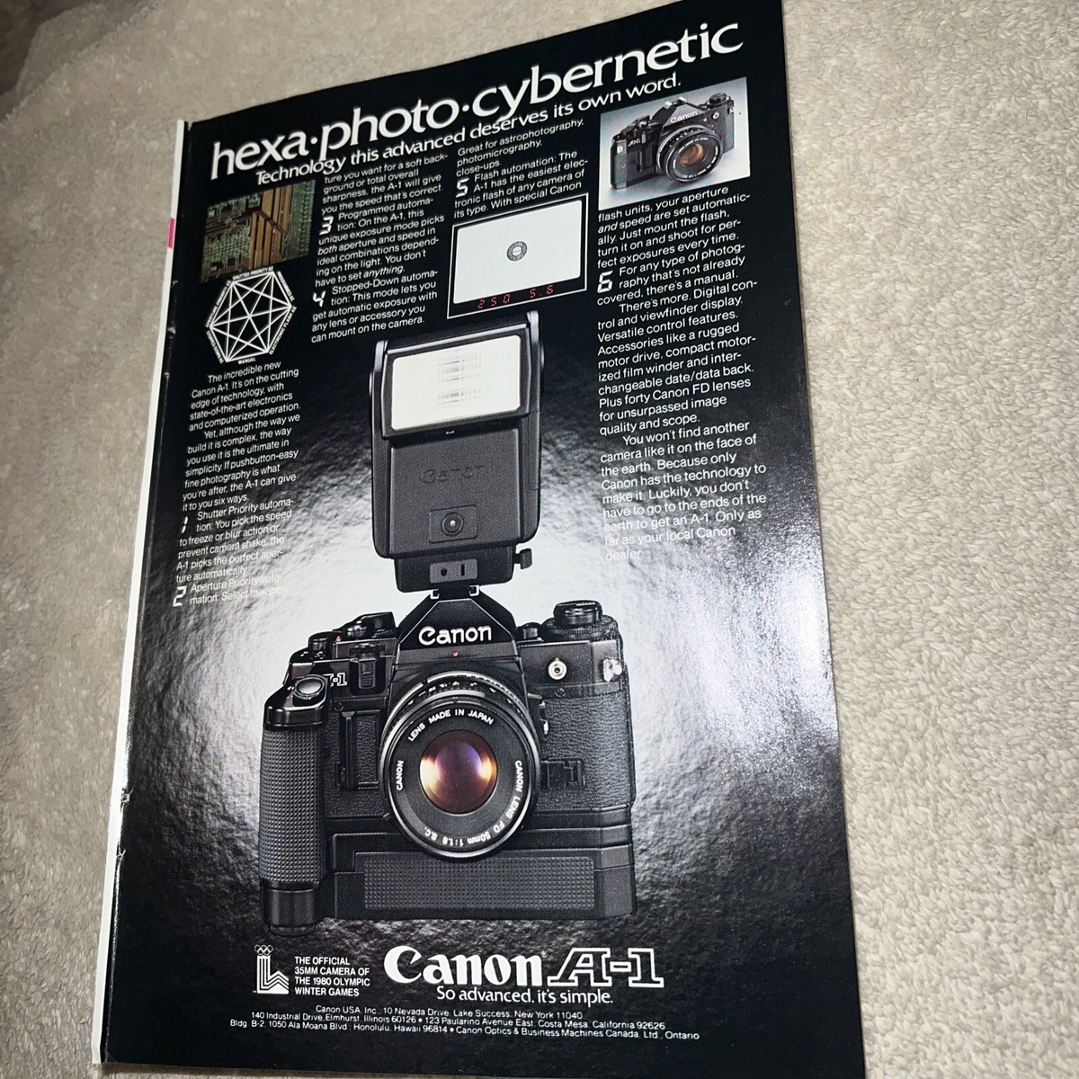 Canonレトロカメラ Canon A-1 Camera 1978 Vintage AD hexa photo cybernetic technology