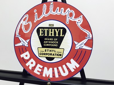 Billups Ethyl Aviation Premium gasoline gas oil metal Round  sign