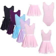 UK Kids Girls Ballet Dance Leotard Dress Tutu Skirt Kids Gymnastics Dancewear