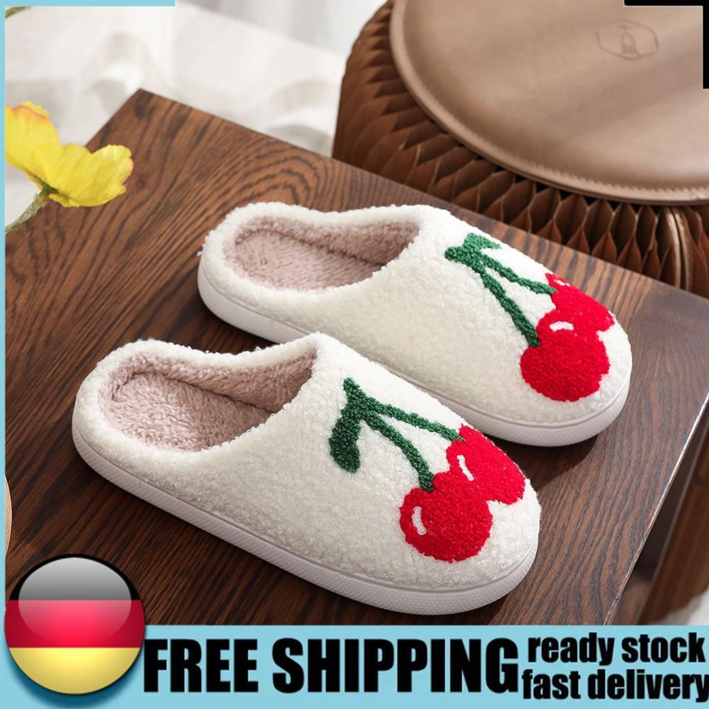 APL Women Cozy Cherry Home Cotton Shoes Casual Fluffy Slippers Warm for C Weather