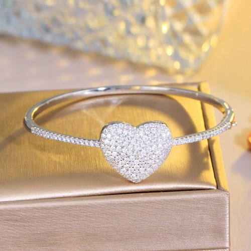 Bling Bling Gold Plated Heart Bangle Cubic Zirconia Women Bride Wedding Bracelet - Picture 8 of 17