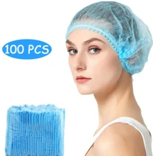 100Pc Disposable Hair Net Bouffant Cap Kitchen Medical Non Woven Head Cover Blue