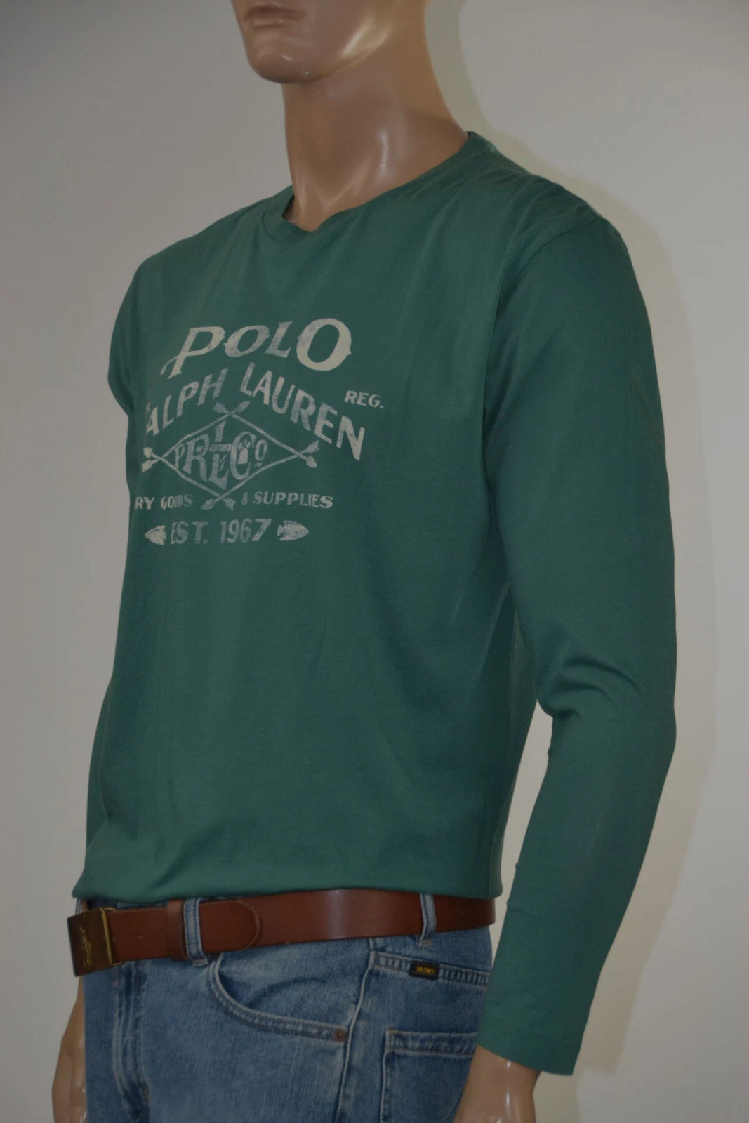 Polo Ralph Lauren Green Long Sleeve Graphic Crewneck Tee- T Shirt -NWT
