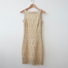 VINTAGE Floral Lace Dress S Neutral Cream Boho Chic Summer Cocktail NINA AUSTIN