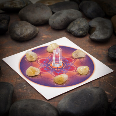 HSFY: Metatron's Cube Mini Crystal Starter Grid with Citrine and Quartz Point