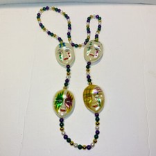 Mardi Gras Bead Necklace 4 Masks New Orleans Louisiana 22 Inches Green Purple