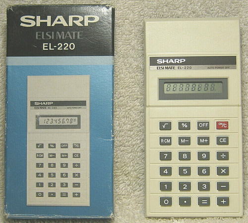 VINTAGE SHARP ELSI MATE EL-220 BASIC POCKET CALCULATOR WITH BOX - TESTED - NICE