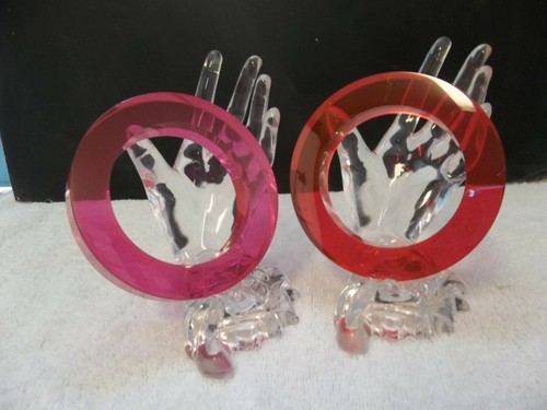 (6) VTG NOS FUSCHIA & CRANBERRY Lucite Acrylic Bangles Bracelets Estee Lauder - Picture 5 of 7
