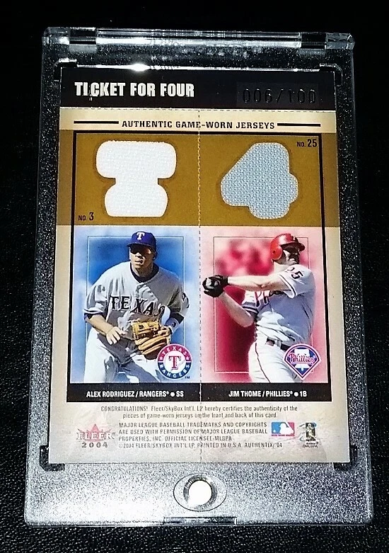 Boleto Fleer Authentix 2004 para cuatro camisetas/100 JETER, AROD, THOME & SOSA raro Foto 3 de 4