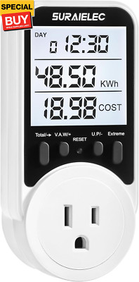Watt Meter, Plug-in Socket Power Meter, 90V-250V Wide Range, Backlit Large Displ