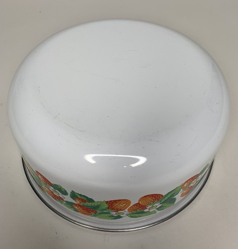 Vintage Kobe Kitchen 7” Enamelware White With Strawberry Pattern Nesting Bowl - Picture 5 of 10