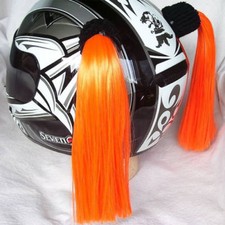 ORANGE Helmet Pigtails..(Pair) Motorcycle, Bike, .Helmet Hair 14"ea. *USA Made
