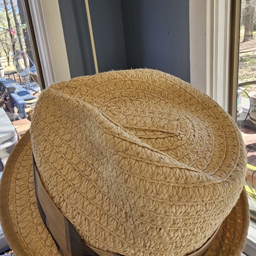 The Goorin Brothers Straw Hat Striped Ribbon Brown Gray Mocha Size Castle Small - Picture 7 of 11