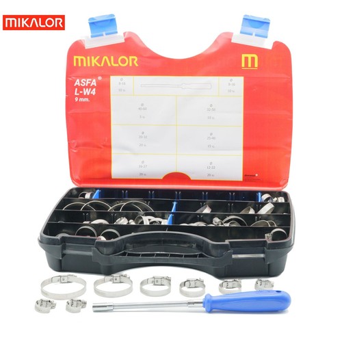Mikalor ASFA-L  Kit | Worm Drive Hose Clamp Assortment Box | W4 304SS | 110pc - Picture 1 of 4