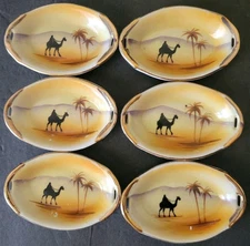 Nippon Handpainted Open Salt Camel Dipping 4" Set Of 6