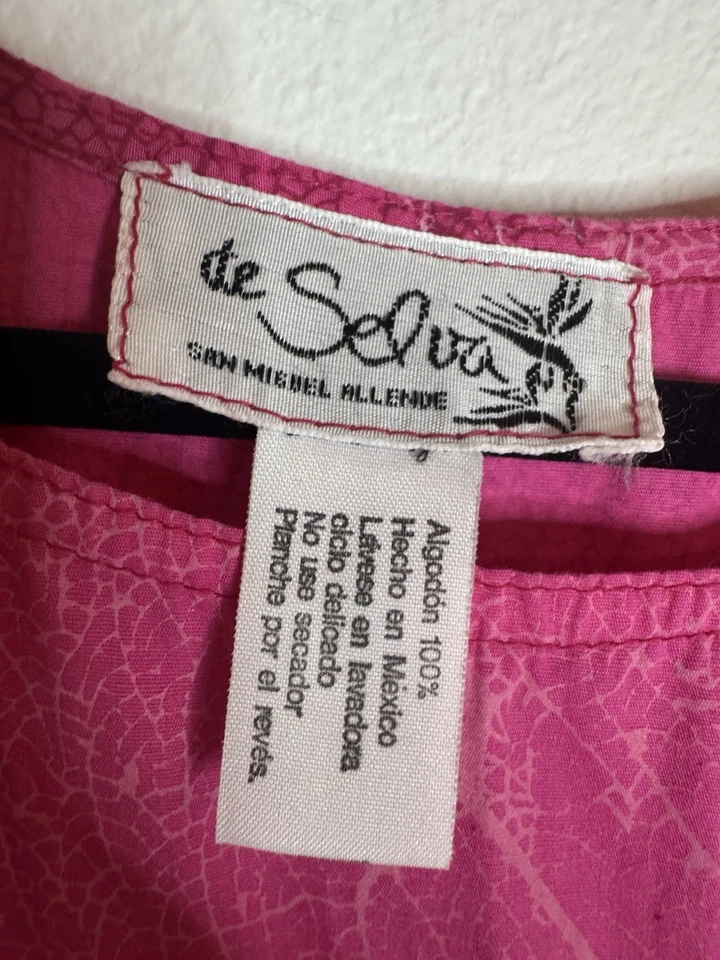 Vestido De Colección Años 90 México Recuerdo 100% Algodón Rosa Boho Étnico S/M Bolsillos Exteriores Foto 4 de 4
