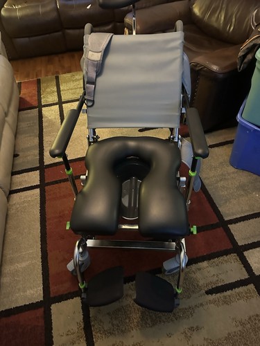 Adjustable Reclining Commode Wheelchair, Removable Armrest, Wheeled, Black/Gray