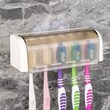 5 Slots Wall Mount Toothbrush Holder with Cover, Self White  Grey 1pack