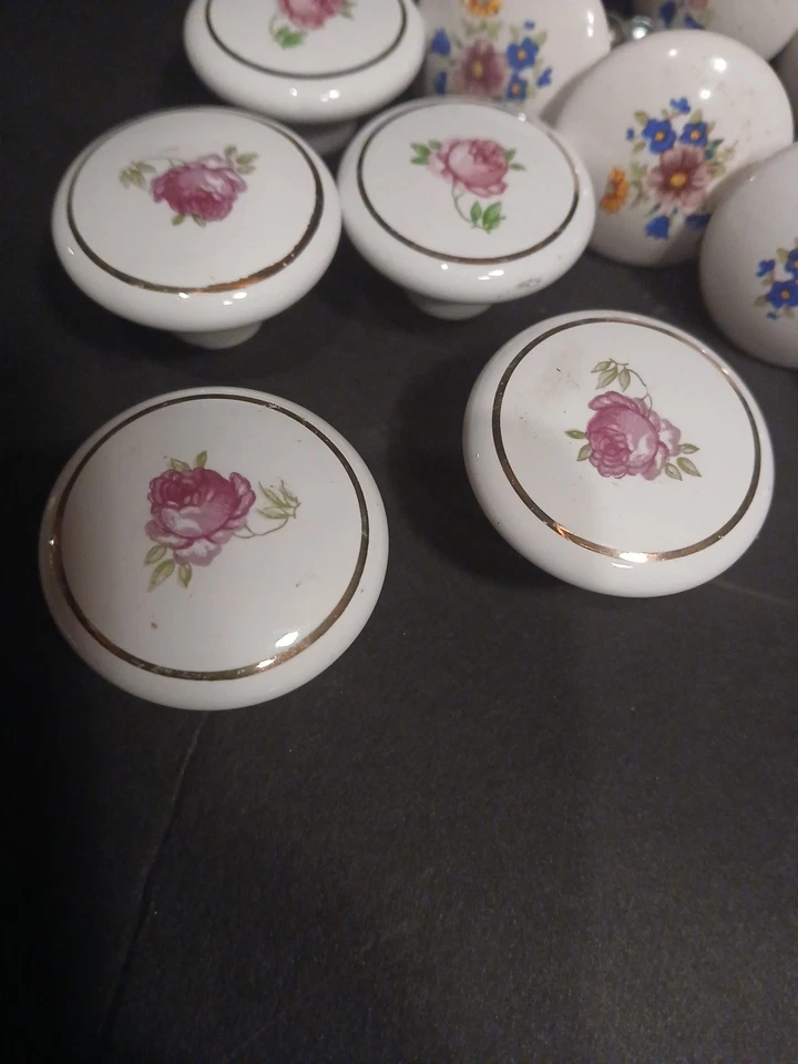 17 perillas de armario redondas florales de porcelana blanca 2 piezas vintage para cajón tocador Foto 2 de 4