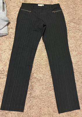 EUC SIZE  8 MICHAEL KORS PINSTRIPE LOGO PANTS BLACK 32'' INSEAM SUPER CUTE!
