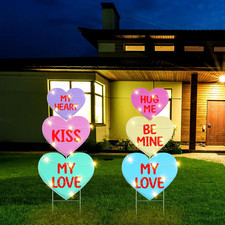 6 Pcs Valentine Yard Sign with Light Heart Garden Stakes Outdoor Lawn Decor Hear