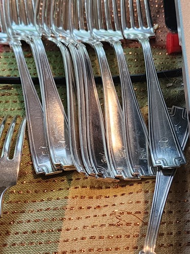 "3 tenedores de almuerzo de cena Gorham etruscos 1913 de plata de ley de 7"" con juego mono 121 gms" - Imagen 11 de 11