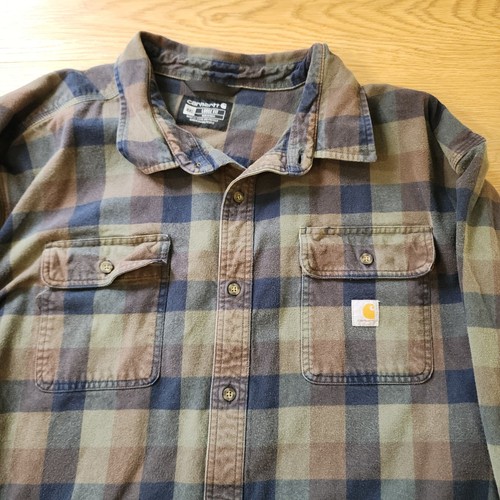 Carhartt Flannel Shirt Mens 4XL Green Plaid Loose Fit Workwear Rugged Shacket - Picture 2 of 12