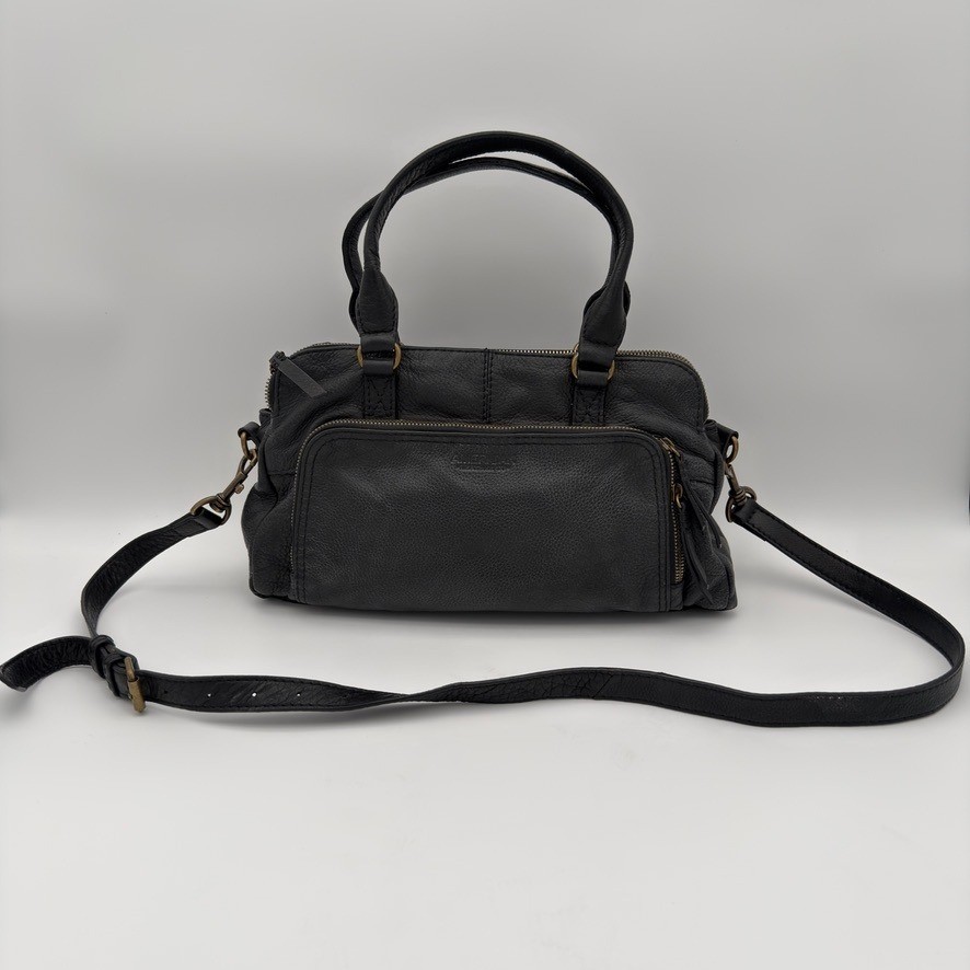 American Leather Co Black Pebbled Leather Satchel Crossbody Bag Top Handle Strap