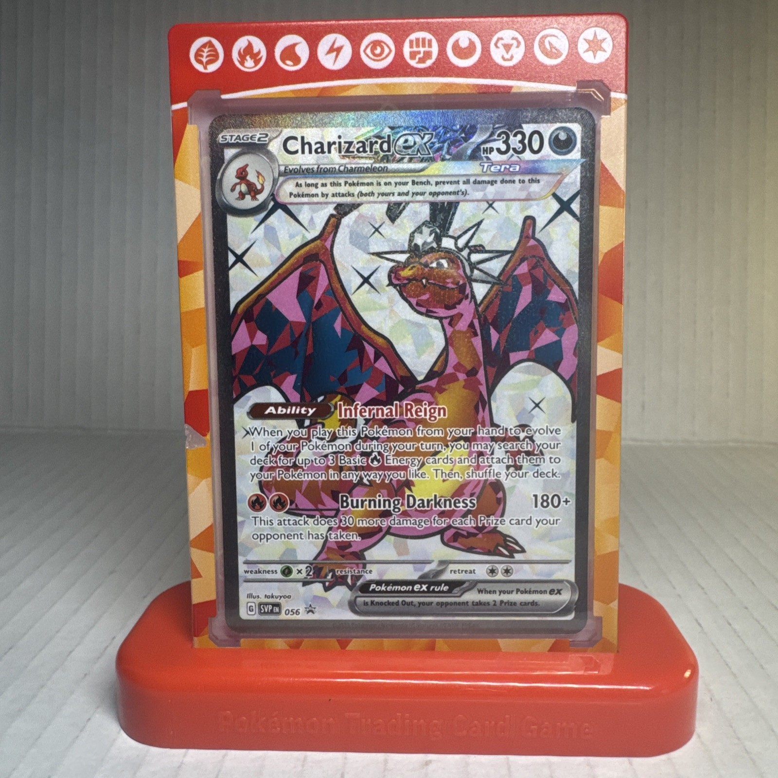 Pokémon TCG Charizard ex #056 Scarlet & Violet Black Star Promo + Case & Stand