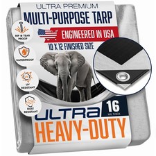 10x12 Ultra Heavy Duty Tarp, Extra Thick 16 Mil, UV Resistant, Grommets Every...