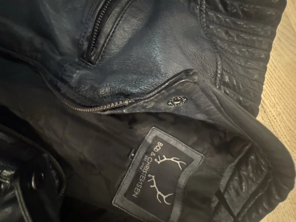 Chaqueta de cuero azul pequeña Bod & Christensen para hombre Foto 2 de 4