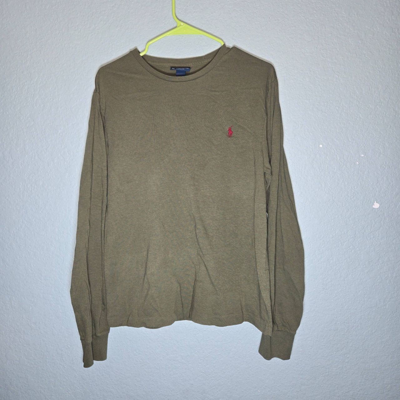 Polo Ralph Lauren uomo M manica lunga girocollo verde felpa rosso pony