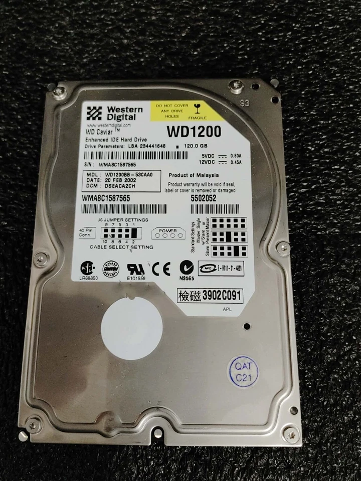 WD WD1200BB-53CAA0 120GB IDE Ultra-ATA/100 3.5" 7.2K RPM 2MB HDD Hard Drive - Image 2 of 4
