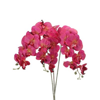 3 künstliche Orchideenstängel 9 Köpfe 41'', gefälschte Phalaenopsis Magenta