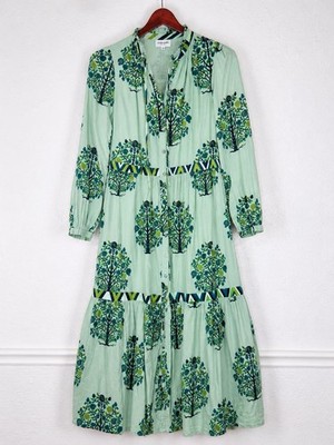 Olivia James The Label XS Mint Green Tree Print Cotton Button Front Maxi Dress