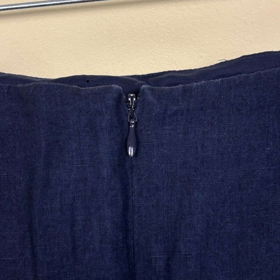 Falda clásica midi clásica Ralph Lauren Purple Label 100 % lino para mujer talla 12 azul marino Foto 4 de 4