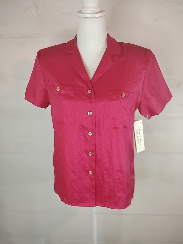 Vintage Strawberry Pink Laura & Jayne Short Sleeve Button Blouse. New. Sz 6