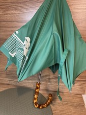 Vintage Green Nylon Bamboo Handle Tennis/Badminton Themed Umbrella