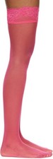 Versace Women's Pink Lace-Top Thigh Highs Tights Stokings Size M
