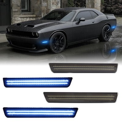 FetonAuto Blue LED Side Marker Lights for 2015-2023 Dodge Challenger Front Rear 