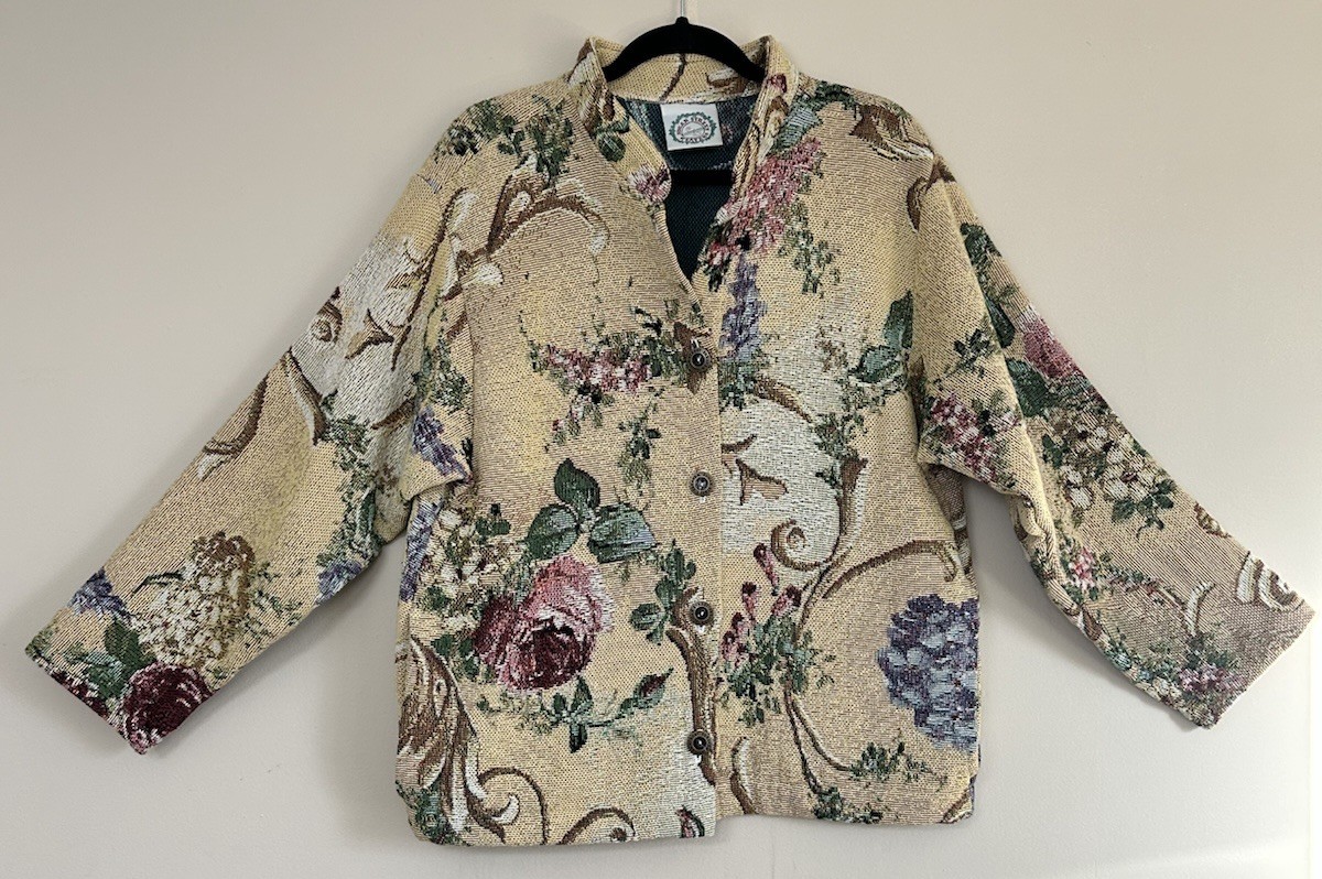 Sugar Street Weavers VTG Tapestry Jacket Yellow Floral One Size Grandma 90’s