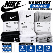 Nike Everyday Mens Dri-FIT Cushioned Crew Socks 3-12 Pairs Black White Grey