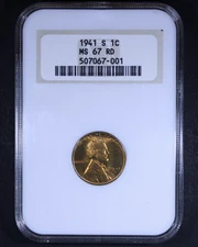 1941-S Lincoln Wheat Cent - 1c NGC MS67 RD - Red - Old Fatty Holder