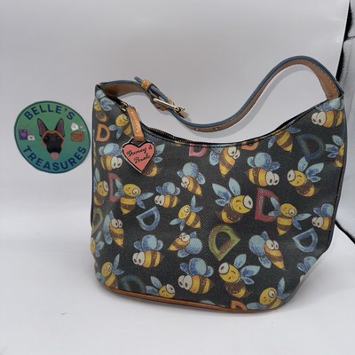 Dooney & Bourke Bumble Bees Coated Leather Crescent Hobo Purse Bag Heart Charm