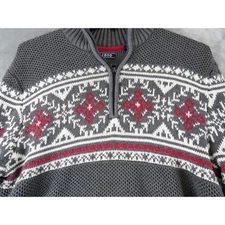 Izod Men's L Grey Fair Isle Knit Quarter Zip Pullover Sweater Winter Holiday