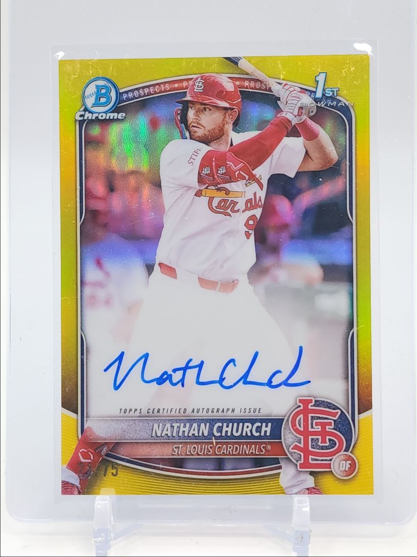 NATHAN CHURCH 2025 BOWMAN CHROME 1ST AUTOGRAPH YELLOW AUTO /75 Q2754