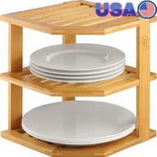 Space Saving Plate Organizer Kitchen Cabinets 3 Tier Storage Rack Dishes Bowls