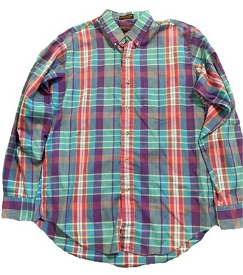 Chaps Ralph Lauren Mens L Plaid Button Down Shirt Multicolor Cotton Blend