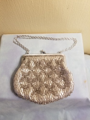 Vintage Bead & Pearl Clutch Or Shoulder Purse, Silver Handmade, Hong Kong GUC - Picture 13 of 14