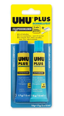UHU   Plus Schnellfest Zweikomponetenkleber 2-K-Epoxidkleber Binder + Härter 35g